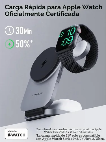 Vista 4 de Estación de carga 3 en 1, soporte de carga inalámbrico plegable con certificación MagFusion Z de 15 W, compatible con MagSafe para iPhone gris
