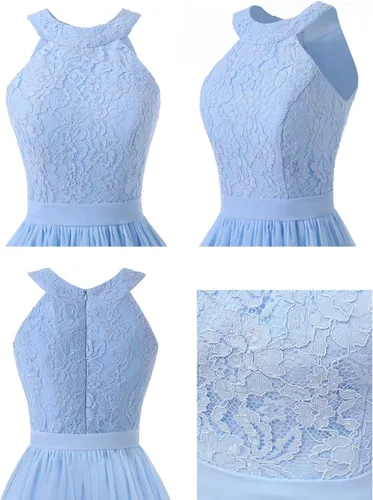 Vista 3 de Yexinbridal Halter - Vestidos cortos de dama de honor de gasa con encaje floral