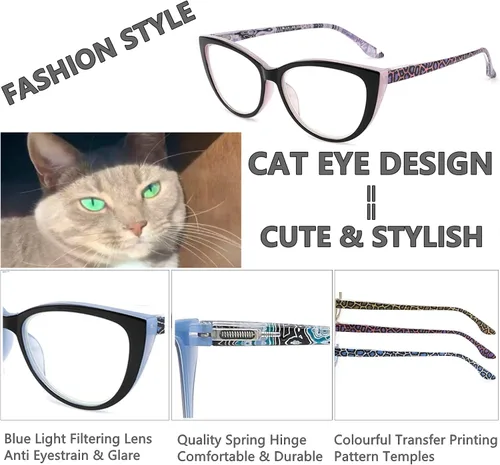 Vista 3 de Paquete de 3 lentes de lectura con bloqueo de luz azul, para mujer, diseño elegante de ojo de gato, antifatiga ocular y deslumbramiento, +1.0 de 3