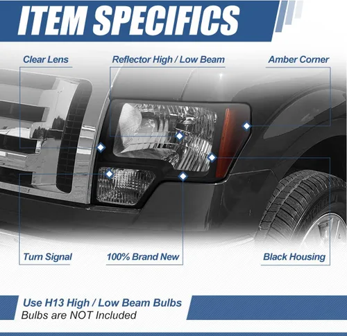 Vista 2 de Auto Dynasty Conjunto de faros delanteros compatible con Ford F150 2009, 2010, 2011, 2012, 2013, 2014, 12ª generación, repuesto de faros con luces