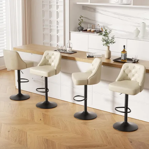 Vista 22 de Juego de 2 taburetes de bar, taburete de bar ajustable con respaldo, sillas de bar tapizadas de piel sintética, taburetes de bar giratorios modernos