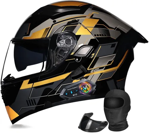 Vista 12 de Casco Modular Moto con Bluetooth Integrado, Doble Visera, Ventilación Múltiple, Forro Extraíble, ABS de Alta Densidad, DOT Homologado para Hombres