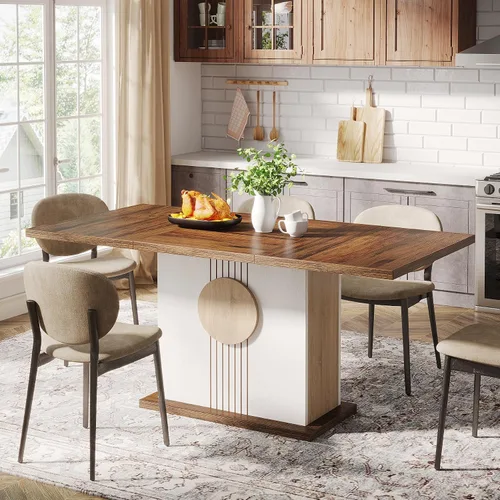 Vista 4 de Tribesigns Mesa de comedor rectangular de 55 pulgadas para 4 a 6 personas, mesa de comedor de madera de granja para cocina, comedor y sala de estar