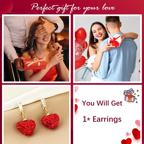Vista 5 de Pendientes de San Valentín para ella, aretes de cuentas de diamantes de imitación de corazón rojo, camisas de atuendo para mujer, accesorios