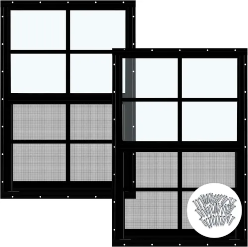 Vista 8 de Tandefio - Ventanas de cobertizo de 12 x 18 pulgadas, ventanas pequeñas de 12 x 18 pulgadas, montaje empotrado negro con vidrio templado y pantalla