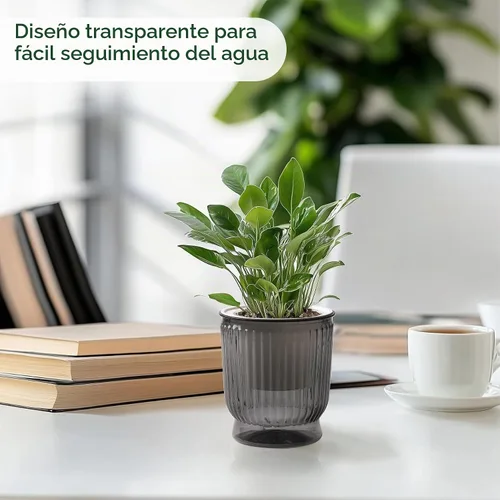 Vista 9 de T4U Self Watering Pots for Indoor Plants 4 Inch 4 Pack Planter Gray gris (Translucent Gray)