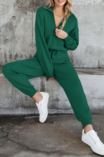 Vista 52 de PRETTYGARDEN Conjunto de suéter de 2 piezas para mujer, sudadera con cremallera, pantalones deportivos, ropa casual