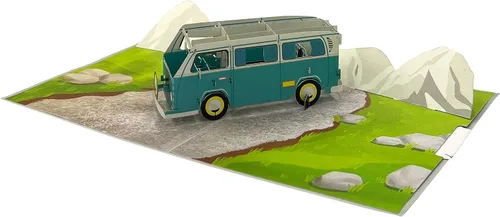 Vista 3 de Tarjeta de felicitación Pop Up Camper Van – Aventura al aire libre, amante de la naturaleza, día del padre, regalo para papá, viaje por carretera