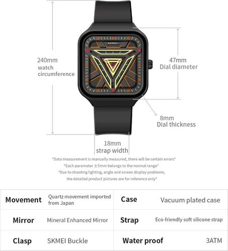 Vista 6 de SKMEI Relojes cuadrados para hombre, retroiluminación LED, pantalla grande, zona multihoraria, reloj deportivo digital para hombre analógico
