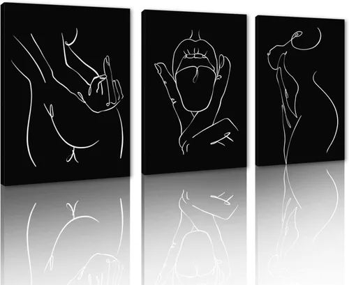 Vista 46 de Novatique 3 piezas de arte de pared sexy en blanco y negro para parejas desnudas, decoración de pared abstracta de amor para mujeres y hombres, arte