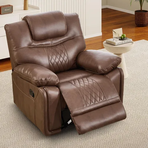 Vista 7 de EBELLO Silla reclinable manual de piel sintética, sofá reclinable con cómodos reposabrazos y respaldo, sofá individual para sala de estar