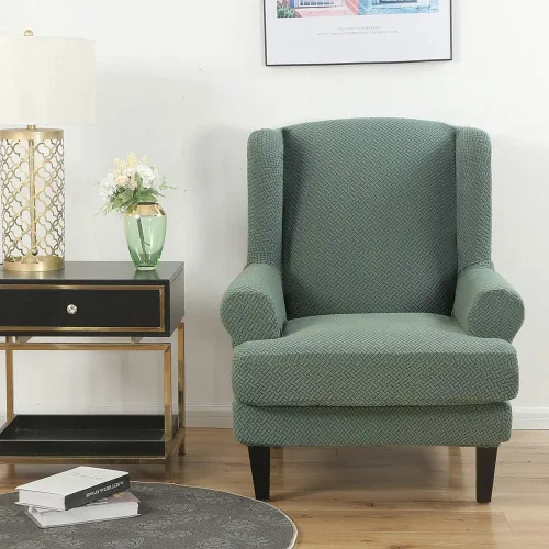 Vista 2 de MIFXIN Fundas para silla Wingback, 2 piezas, tela jacquard elástica con funda de cojín, protector de muebles para sofá, con parte inferior elástica