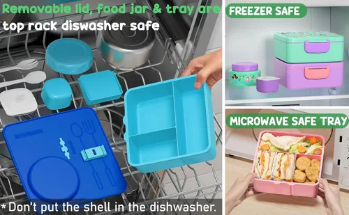Vista 6 de Fimibuke Juego de lonchera Bento para niños y adultos con tarro de comida aislado de 8 onzas, bolsa de almuerzo y taza de salsa, a prueba de fugas