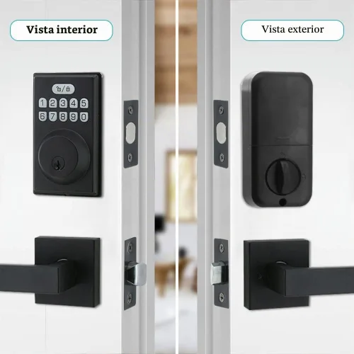 Vista 8 de Cerradura de puerta de entrada sin llave con 2 asas, juego de cerrojo electrónico para puerta delantera, bloqueo automático, contraseña antimiradas