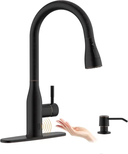 Vista 12 de APPASO Grifo de cocina de bronce con dispensador de jabón, grifo de fregadero de bronce frotado con aceite para cocina, grifo de fregadero de cocina