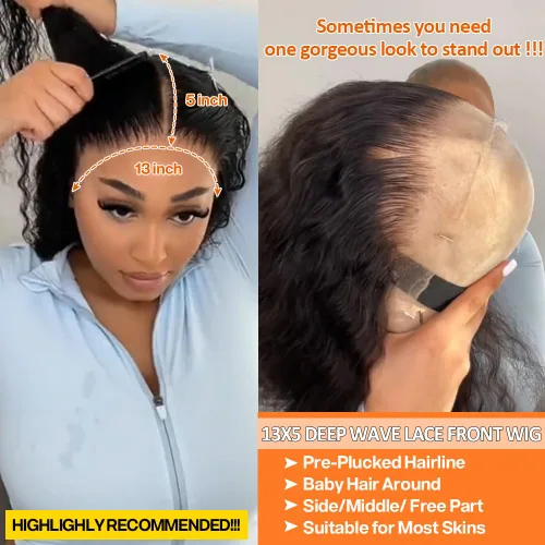 Vista 3 de Keshon 13x5 Pelucas de encaje frontal transparente HD de pelo humano onda profunda 200% de densidad, peluca frontal de encaje 13x5 de pelo humano