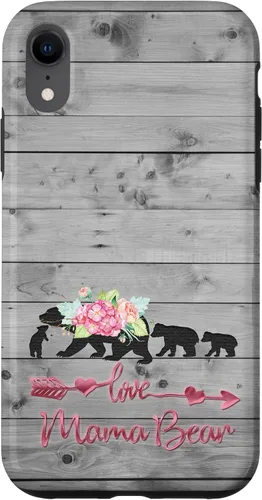 Vista 24 de Pink Floral Black Mama Bear three cubs Vintage Gray Rustic Case for iPhone 16