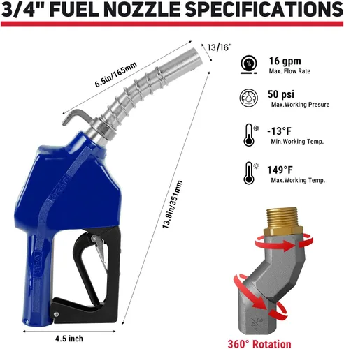 Vista 2 de Boquillas de combustible automáticas de 3/4", boquilla de transferencia de combustible con apagado automático y junta giratoria de 360°, gancho