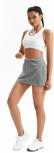 Vista 6 de Blaosn Pantalones cortos atléticos fluidos para mujer, gimnasio, yoga, entrenamiento, correr, tenis, falda pantalón de moda, ropa casual de verano