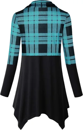 Vista 2 de Camisa Cestyle tipo túnica de manga larga para mujer, holgada, con cuello volteado y dobladillo asimétrico