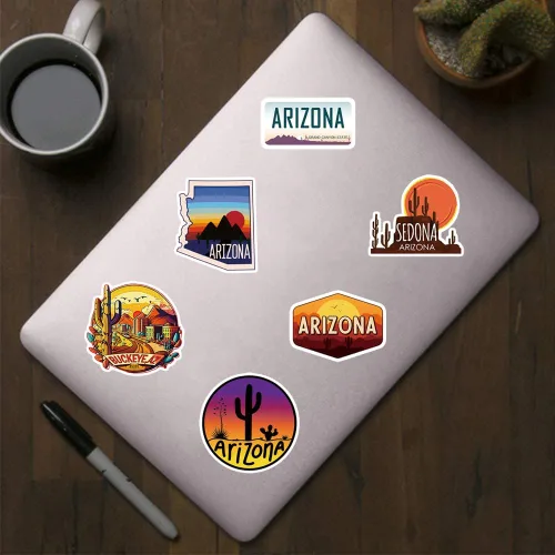 Vista 4 de 500 calcomanías de Estados Unidos y Arizona, etiquetas de bandera estética de 1 pulgada con 10 patrones, rollos de calcomanías autoadhesivos