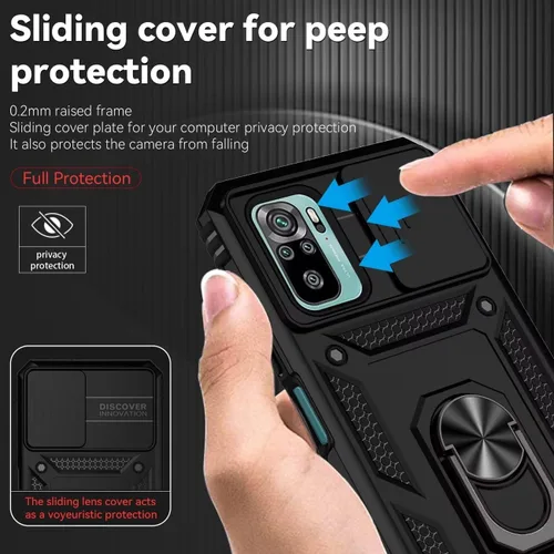 Vista 2 de Funda para Redmi Note 10 4G/Redmi Note 10S, M2101K7BG Funda con protector de pantalla de vidrio templado y cubierta de cámara deslizante, soporte