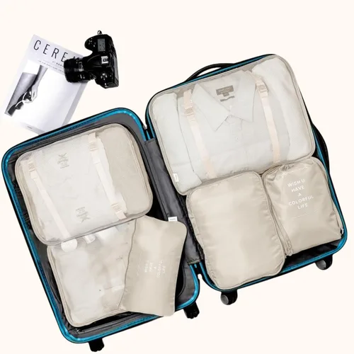 Vista 2 de Cubos de embalaje, organizadores de equipaje de viaje con bolsa de aseo