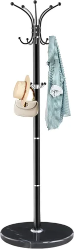 Vista 12 de ZOZOE Perchero de Metal con Soporte, Perchero Moderno Independiente con Base de Mármol Natural, Percheros Resistentes con 12 Ganchos y Negro