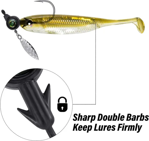 Vista 3 de Dr.Fish Paquete de 10 jigs Underspin Jigs Heads 3D Eye Freshwater Swimbait Jig Freshwater Bass Walleye Fishing Mustad Hooks Sauce Blade 1/8oz