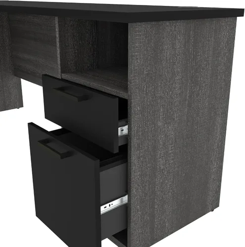Vista 4 de Bestar Escritorio ejecutivo en forma de U o L con gabinete, negro y gris