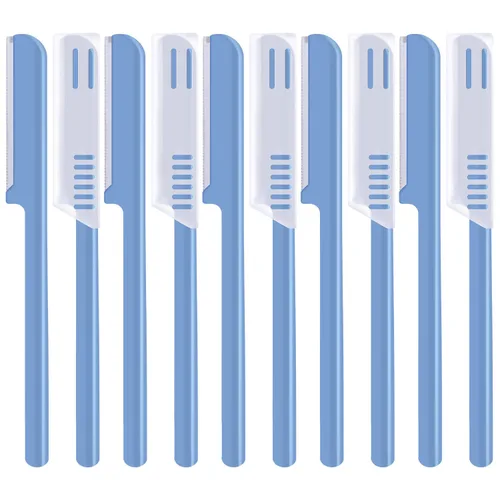 Vista 13 de 10 piezas de maquinilla de afeitar de cejas para mujer, afeitadora facial, moldeador de cejas, herramienta de modelado con cubierta (negro)
