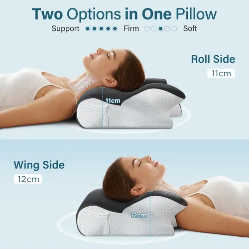 Vista 5 de Almohada cervical eficaz para aliviar el dolor para dormir, almohadas de espuma viscoelástica para apoyo del cuello, almohada lateral de contorno