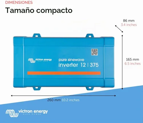 Vista 3 de Victron Energy 375VA 12-Volt 120V AC Inversor de Onda Senoidal Pura, NEMA 5-15R