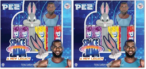 Vista 5 de PEZ Juego de regalo Candy Space Jam, dispensadores de Bugs Bunny y Lebron James y seis paquetes de dulces