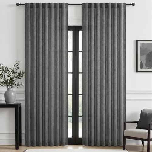Vista 28 de Cortinas translúcidas de lino beige blanco de 84 pulgadas de largo, 2 paneles, cortinas modernas con filtrado de luz y privacidad, riel de techo