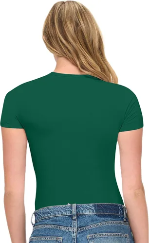 Vista 7 de Natural Uniforms Camiseta Baby Tee Crop Top de Manga Corta Y2K Súper Suave y Súper Elástica para Mujer True Hunter Verde