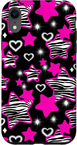 Vista 25 de Carcasa para iPhone 16 McBling Estética Zebra Print Stars Hearts Rosa Negro Y2K