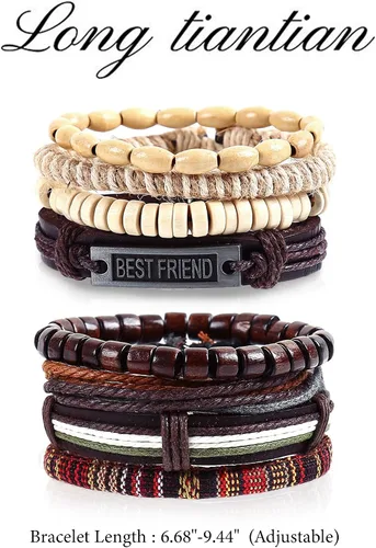 Vista 7 de Long tiantian Pulseras de cuero para hombre, estilo hippie, apilables, estilo bohemio, trenzadas, de los años 70, trajes de joyería para hombres
