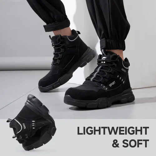 Vista 5 de Botas de punta de acero para hombre, botas de trabajo ligeras para hombres, botas de seguridad altas con suela media Kevlar resistente a pinchazos