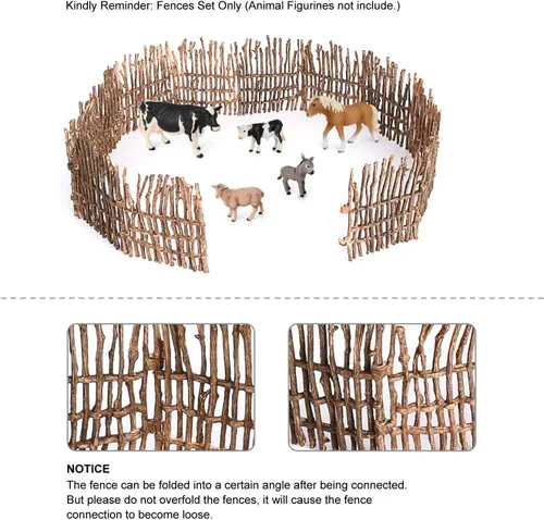Vista 4 de Volnau Juego de 12 piezas de plástico de madera para valla de corral, accesorios para paneles de caballos, figuras de granja, figuras de animales