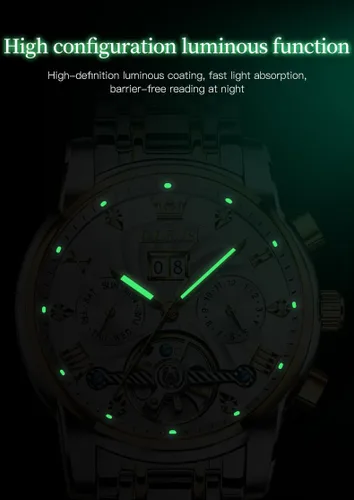 Vista 8 de OLEVS Relojes de esqueleto para hombre, reloj de pulsera de diamantes de lujo, automático, mecánico, automático, luminoso, impermeable