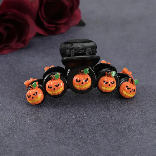 Vista 2 de Pinzas para el pelo de calabaza de Halloween, bonito diseño para cabello grueso, accesorios antideslizantes para mujeres y niñas