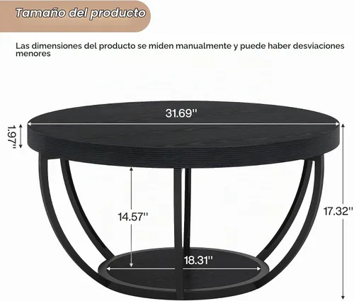 Vista 2 de Tribesigns Mesa de centro redonda negra, 31.7 pulgadas, moderna mesa de centro circular de 2 niveles con estantes de almacenamiento, mesa central