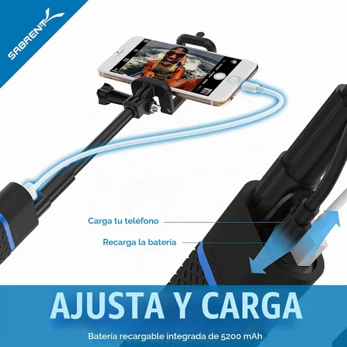 Vista 4 de SABRENT Bluetooth Selfie Stick con cargador de batería incorporado de 5200mAh (GR-SSTK)