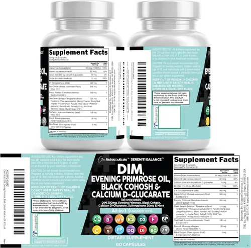 Vista 9 de Clean Nutraceuticals DIM Evening Primrose Black Cohosh Calcio D-Glucarato Sulforafano Extracto de semilla de lino – Vitaminas de apoyo hormonal