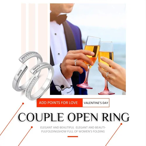 Vista 3 de OPALSTOCK - Juego de anillos de compromiso personalizados para parejas con corazón a juego para él y para ella