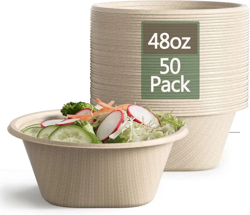 Vista 12 de Homestockplus Cuencos de papel desechables de 16 onzas, cuencos desechables pequeños y resistentes, hechos de bagazo natural para cereales, arroz