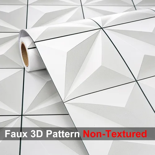 Vista 6 de FunStick Papel tapiz 3D de azulejos blancos modernos para despegar y pegar para dormitorio, cocina, sala de estar, pared de acento autoadhesivo