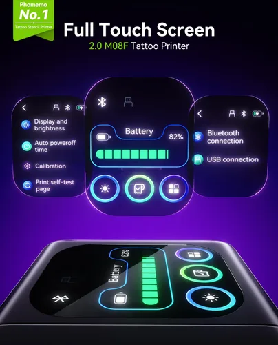 Vista 2 de Phomemo M08F Plus - Impresora de plantillas de tatuajes con pantalla táctil, máquina impresora de tatuajes Bluetooth con 10 piezas de papel
