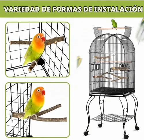Vista 6 de 5 piezas de percha de madera natural para pájaros - Juego de perchas de rama recta y bifurcada, accesorios para jaula de pájaros para aves pequeñas